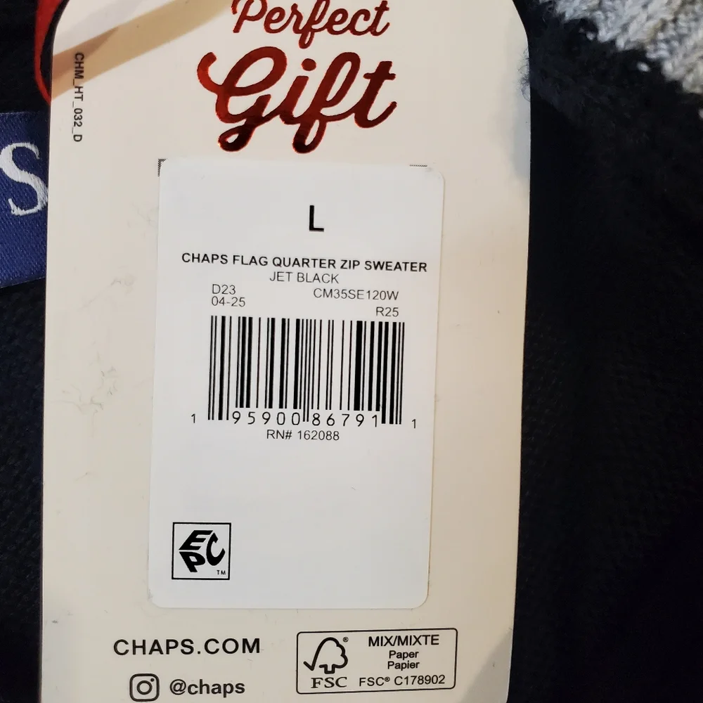 Men's Chaps American Flag Quarter Zip Patriotic Sweater Size Large - Picture 8 of 9